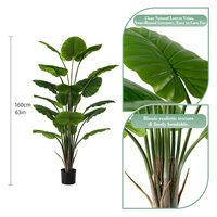 Arbre artificiel Alocasia haute simulation de 160 cm, 18 feuilles, fausse plante d'oreille d'éléphant (Taro) avec pot pour la décoration intérieure
