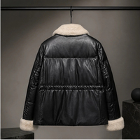 Manteau d'hiver pour femme en cuir véritable, coupe-vent, avec doublure épaisse en polaire, manches longues, fermeture éclair, taille ajustable, en polyester, idéal pour l'extérieur