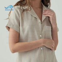 Ensemble de pyjama en mousseline respirante, coupe classique, en coton uni, style preppy, manches courtes, au-dessus du genou, pour l'été, luxe et mode
