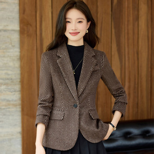 Women's Wool Blazer Single Button Brown Black Solid Color Anti-Wrinkle Professional Formal Wear Autumn Winter 2025 - Product Image 3