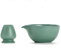 En stock, bol à matcha en céramique brun moucheté de haute qualité, japonais, avec bec verseur et support pour chasen, ensemble cadeau