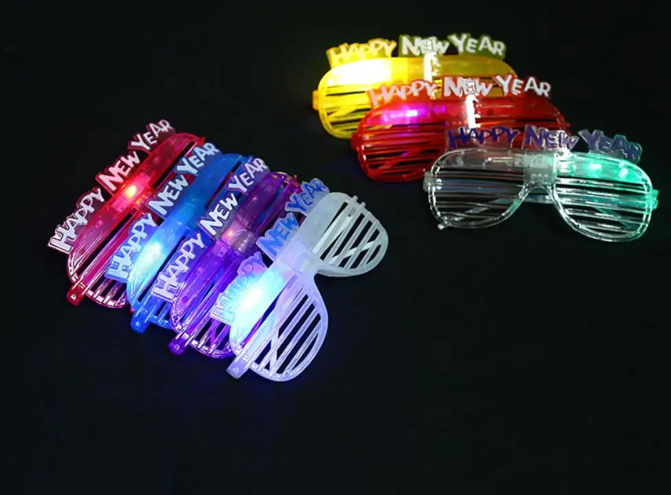 Light Up Happy New Years Shutter Glasses Party Fun Photo Props Glowing LED Shades Eyeglasses Battery Include