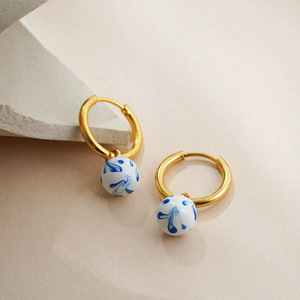 Kunden spezifische chinesische Art Messing blau weiß Porzellan Ohrringe New Emaille Tropf öl Schmuck mit Vergoldung für Frauen für Partys - Product Image 4