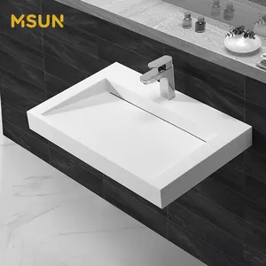Elegant White Marble Sink Western Wall Mounted Wash Hand Basin Vanity Unit