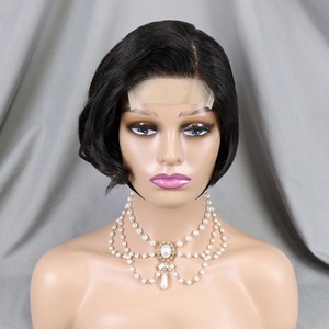 Perruque bouclée Pixie avec fermeture en dentelle 4x4, 100% cheveux humains non traités, brésiliens, raie latérale, vierges Remy, lisses, pour femmes noires - Product Image 2