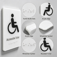 Plaque de porte tactile en acrylique modèle 009 avec symbole de fauteuil roulant et signalisation tactile pour toilettes accessibles, taille personnalisable pour lieux publics - Xiaoyao