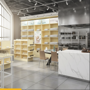 Étagère de présentation pour supermarché, couleur bois clair/blanc, <span class=keywords><strong>conception</strong></span> professionnelle rectangulaire, mesure sur <span class=keywords><strong>site</strong></span> gratuite, <span class=keywords><strong>vitrine</strong></span> - Product Image 3