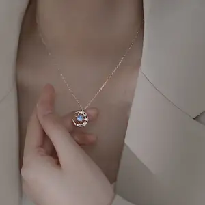 OEM ODM fabbrica all'ingrosso ragazze regalo doppio cerchi semplice collana di gioielli con puro 925 in argento Sterling catena CZ collane