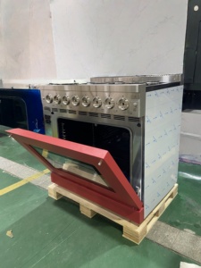 Cuisinière à gaz domestique de 36 pouces, 6 brûleurs, cuisinière rouge avec four à convection, autoportante, pieds réglables, résistante aux taches - Product Image 4