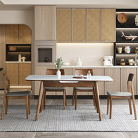 Nordischer Holz-Esstisch mit Quarzstein-Platte, Ausziehbar und Maßgefertigt; Modernes Minimalistisches Rechteckiges Klappbares Ausziehbares Esszimmer-Set für