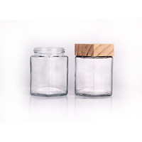Emballage de pot de crème cosmétique bocaux givrés transparents en verre avec couvercle en bambou forme de nid d'abeille bocal à épices de stockage en verre hexagonal