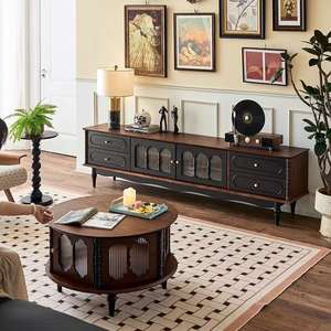Mueble para TV Nuosen de 2.2m, Madera Sólida, Estilo Retro Francés, Mueble de Almacenamiento para Sala de Estar - Product Image 1