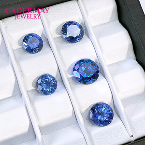 Cadermay Jewelry Lab Created Sapphire Round Brilliant Cut Cornflower Blue Loose Gemstones For Jewelry Making - Product Image 1