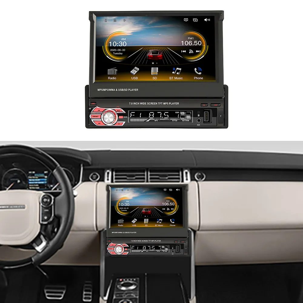 เครื่องเสียงรถยนต์สากลขนาด 7 นิ้วเครื่องเล่นมัลติมีเดีย Android ไร้สาย CarPlay และสเตอริโออัตโนมัติพร้อมวิทยุ DIN เดี่ยวและฟังก์ชั่น GPS