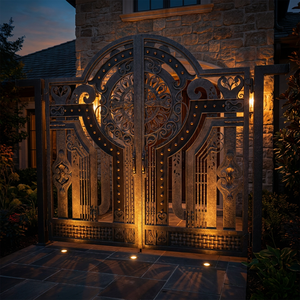 Puerta <span class=keywords><strong>de</strong></span> Entrada Doble <span class=keywords><strong>de</strong></span> Hierro Forjado a Mano, Puerta Frontal Arqueada, <span class=keywords><strong>Portal</strong></span> <span class=keywords><strong>de</strong></span> Entrada Ornamental para Jardín <span class=keywords><strong>de</strong></span> Villa - Product Image 5