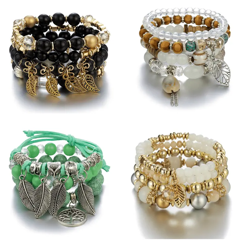 Prix usine charme Boho couche verre perlé Bracelet ensembles de bijoux concepteur Unique feuille pendentif Bracelets Couple 2021