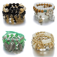 Prix d'usine Charme Bohème Ensemble de bijoux bracelets à perles de verre superposées, bracelets à pendentif feuille uniques de créateur, pour couple 2026
