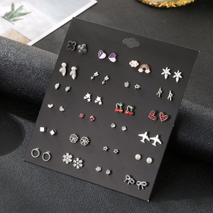 Ensemble de 24 paires de boucles d'oreilles tendance, design simple, mignon et géométrique en forme de cœur, pour bijoux d'anniversaire - Product Image 2