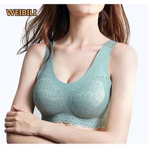 Hot Thailand Comfort Push up Floral Lace Laser Cut Rimless Vest Tube Top <strong>Bra</strong> One Piece Seamless Padded Yoga Sleep Removable <strong>Bras</strong> - Product Image 1