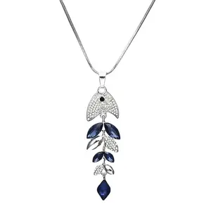 wholesale personalized women 2023 blue diamond simple long fish pendant necklace