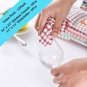 Juego de paños de cocina de algodón puro a rayas e impresos, toallas de cocina cuadradas de secado rápido para trapos eficientes para lavar platos - Product Image 5