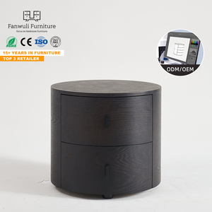 Tủ đầu giường gỗ Wabi Sabi tròn kiểu mới nhất 2025 với 2 ngăn kéo, nội thất phòng ngủ - Product Image 1