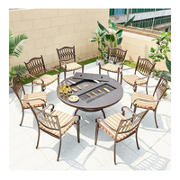 mble de table à manger en aluminium 8 chaises coussins terrasse de luxe à l'extérieur table de barbecue en fonte charbon de bois