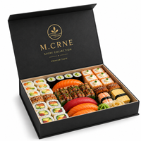 Boîte rigide magnétique noire personnalisée avec logo en feuille d'or, boîte cadeau pour sushi imprimée sur mesure