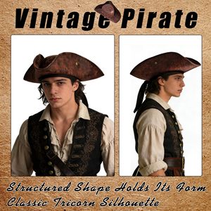 Chapeau de <span class=keywords><strong>pirate</strong></span> vintage SOLPOP pour Halloween, accessoires de fête, tricorne marron pour femmes, costume de Jack en cuir synthétique pour hommes - Product Image 5