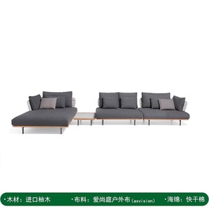 Ensemble de canapés d'extérieur en teck sur mesure avec accoudoirs en corde tressée, coussins imperméables à séchage rapide, résistants aux intempéries, pour villa, patio, jardin - Product Image 6