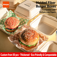 Boîte à hamburger personnalisée en bagasse de canne à sucre, biodégradable, compostable, emballage alimentaire jetable en forme de coquille