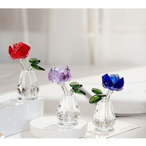 크리스탈 로즈의 명예 붉은 꽃 녹색 잎 K9 크리스탈 꽃 유리 공예 선물 기념품 테이블 장식 - Product Image 1