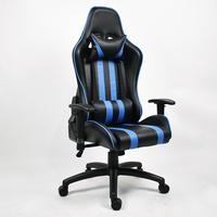 Chaise de jeu ergonomique pivotante pour l'e-sport, en cuir noir et bleu, avec support lombaire