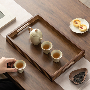 Plateau de service en <span class=keywords><strong>bois</strong></span> avec poignées, design moderne, extra large, rectangulaire, pour le petit-déjeuner, le café, les fruits, les aliments, les fêtes, les hôtels, les restaurants - Product Image 2