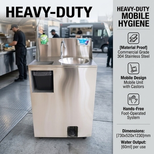 Station de lavage des mains portable en acier inoxydable, lavabo mobile autoportant pour hôtel, toilettes publiques, restauration - Product Image 3