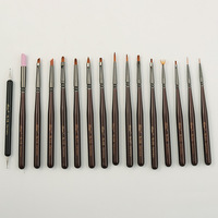 Stylo de manucure avec brosse à ongles en nylon plat Doublure de virole sertie Forme de cheveux Sculpture Fleur Peinte Photothérapie Manche en bois