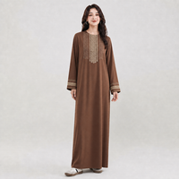 Abaya Larga con Bordado Frontal en Color Marrón, Empaquetado para Damas Musulmanas, Vestido Abaya Informal y Modesto