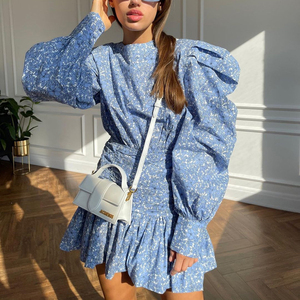 Wholesale blue ruched long sleeve dress For Relaxed And Laid Back Styles -  Alibaba.com