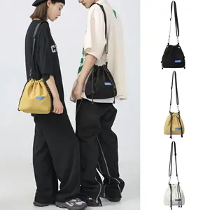 2024 Koreanischer Stil Leinwand-Tote-Taschen langlebige leichte Schultertaschen für Damen Studentin Reisen Schule kleine Kordelzugtasche