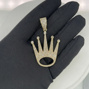 Luxury Crown Pendant <b>Necklace</b> in 10KT Gold with 4-5CT Natural Diamonds IGI Certified <b>Statement</b> Jewelry for Men and Women - Product Image 1