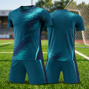 Ensemble de maillot de football pour homme à col en V, manches courtes, respirant, imprimé dégradé, polyester, coupe athlétique, toutes saisons - Product Image 2
