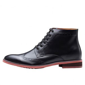 Make Taller 7cm Black Leather Boots Lace up Ankle Flat <b>Heel</b> <b>Red</b> Sole Breathable Lightweight Men Shoes Elevator Dress Shoes - Product Image 2