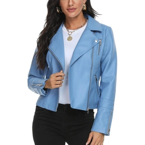Veste moto en cuir pour femme, en peau de mouton imprimée et tissée, respirante, pour l'hiver, neuve et de qualité, en vente. - Product Image 6