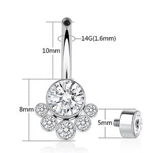 Anneaux de nombril floraux en alliage de zinc doré avec cristaux sertis, bijoux de nombril pour femme, accessoire de fête - Product Image 2