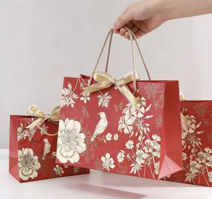 Beautiful Elegant Fashion Environmental Floral Wedding Birthday Gift Paper Bag Bow Ribbon Paper Shopping Paper Handbag - Product Image 4