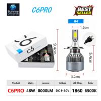 Phares LED de voiture SunRise C6PRO 9004 12V 48W 8000LM 6500K IP68 Étanche Haute Luminosité Plug-and-Play Adaptation Universelle CE