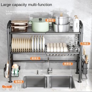 Fregadero de drenaje de 2 niveles multifuncional de Metal para cocina, cubiertos, tabla de cortar, palillos, olla, estante de almacenamiento de esponja - Product Image 5