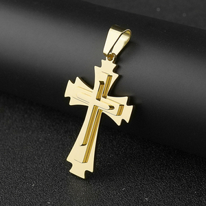 Collana con ciondolo croce in acciaio inossidabile a tre strati color oro placcato oro lucido religione della credenza - Product Image 3