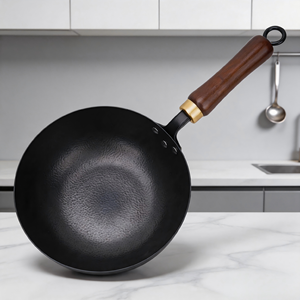 Olla tipo wok de 24 cm de diámetro, profundidad de 7,9 cm, fondo de olla grueso, pared delgada, mango de madera maciza antideslizante, cómodo de sostener. - Product Image 1