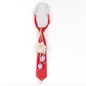 Corbata decorada con flores de tulipán para mujer, accesorio de uniforme JK, corbata sin nudos con cadena y perlas - Product Image 5
